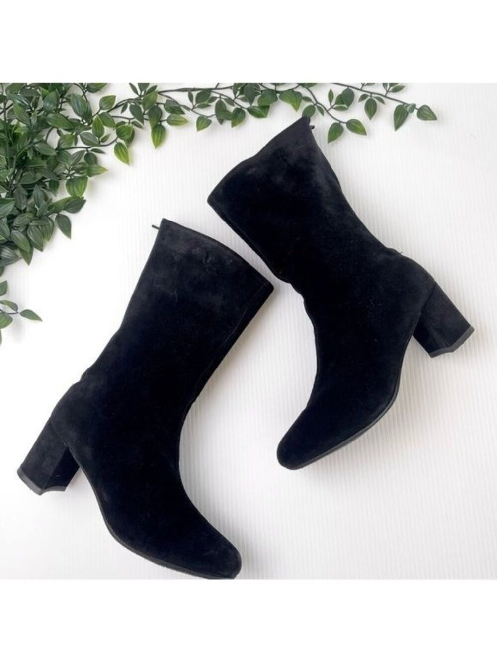 J.Crew Black Suede back zipper block Heel Boots leather lined & sole 9.5
